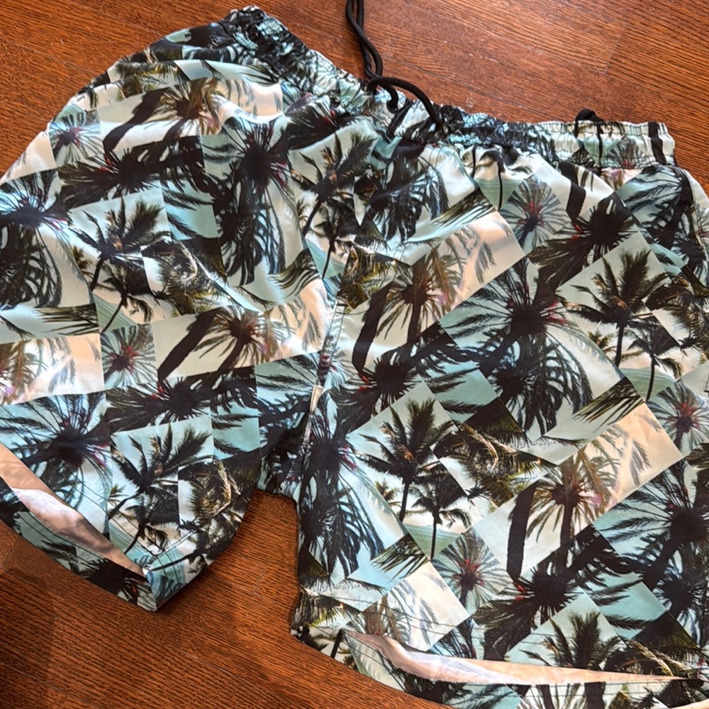Black and Green Swim Trunks with Elastic Waistband